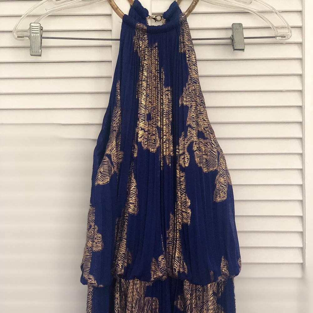 Sz2 Blue & gold formal maxi dress - wedding ready!